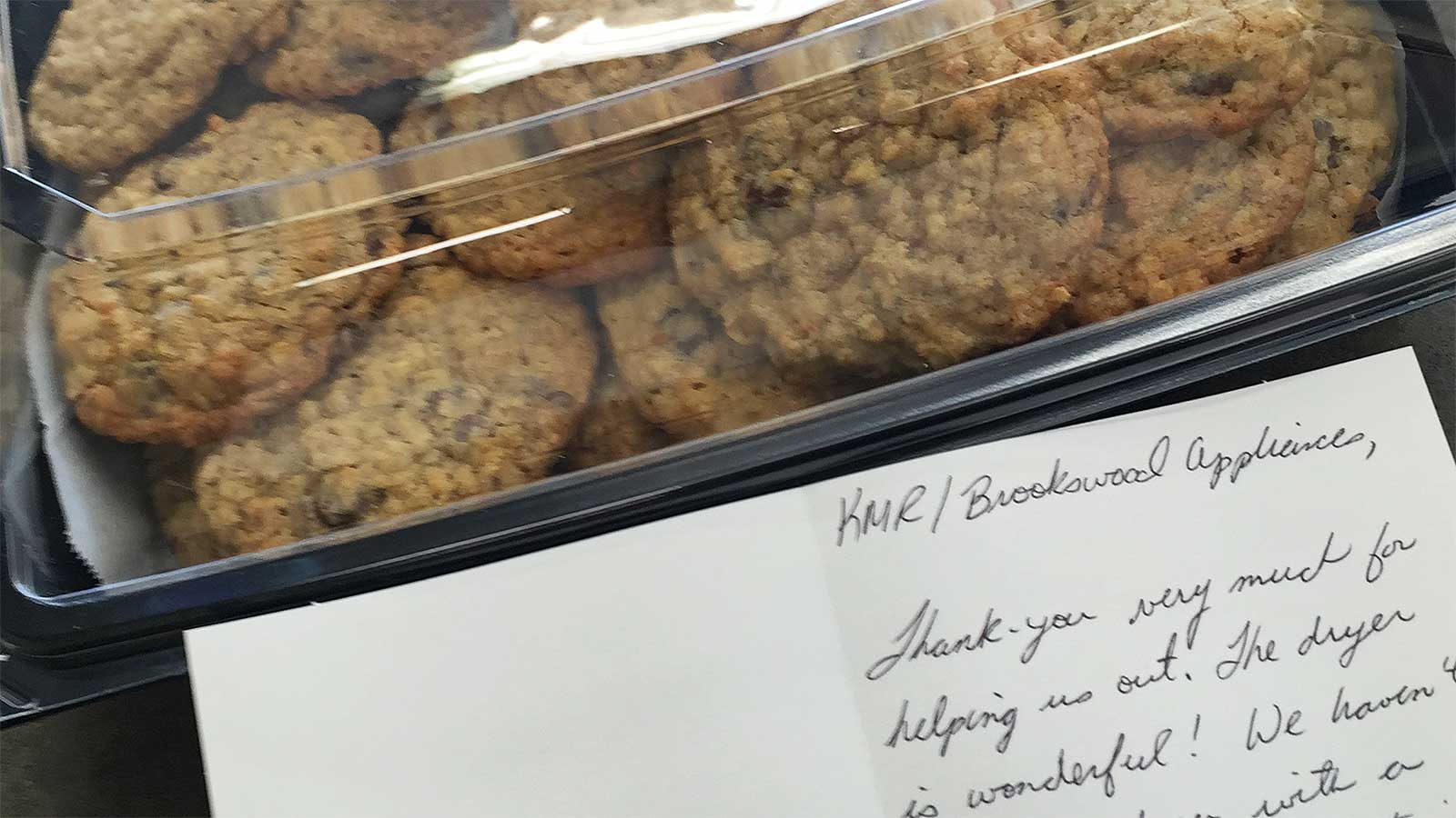 Thank-you cookies from one of our satisfied customers at Brookswood Appliance Service.